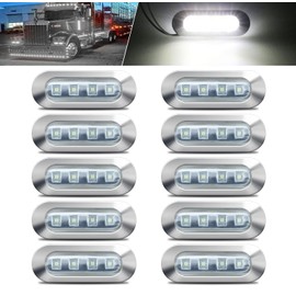 ALFU 10PCS White DC12V-24V 4 LED Side Marker Indicator Lights Lamp Front Rear Tail Clearance Lamp Interior Lights with Chrome Bezel Universial for Auto Car Bus Truck Lorry Trailer Boat Deck Courtesy