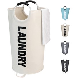 Maxsilan 125L X-Large Laundry Basket Bag, Collapsible Tall Hamper, Beige