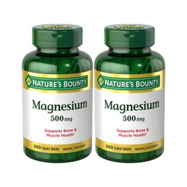 Nature's Bounty Magnesium Supplements 500mg Tablets, Support Bone & Muscle Health, 200 Count (Pack of 2)