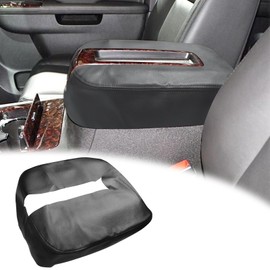 VKGUG Center Console Lid Armrest Cover Replacement Compatible with Chevy Avalanche Suburban Tahoe Silverado GMC Yukon XL Sierra 2007-2014 Leather Car Arm Rest Skin Upholstery Black (Only Leather Part)