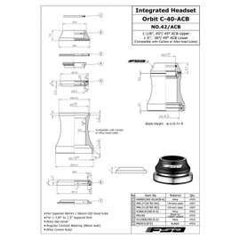 FSA Integrated Headset ORBIT C-40 1-1/8Inches to 1.5Inches Tapered, Black , XTE1519