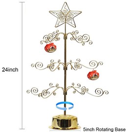 HOHIYA Metal Ornament Display Tree Stand Rotating Hanger 24 Inch Wire Hook Hanging for Halloween Christmas Balls Bauble Decorations Gift Craft Tabletop Taiwan Made Gold