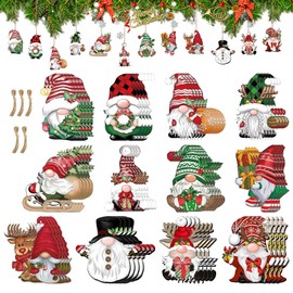 48 Pieces Gnome Ornaments for Christmas Tree, Assorted Gnome Wooden Hanging Ornaments Christmas Tree Hanging Decorations Holiday Party Supplies