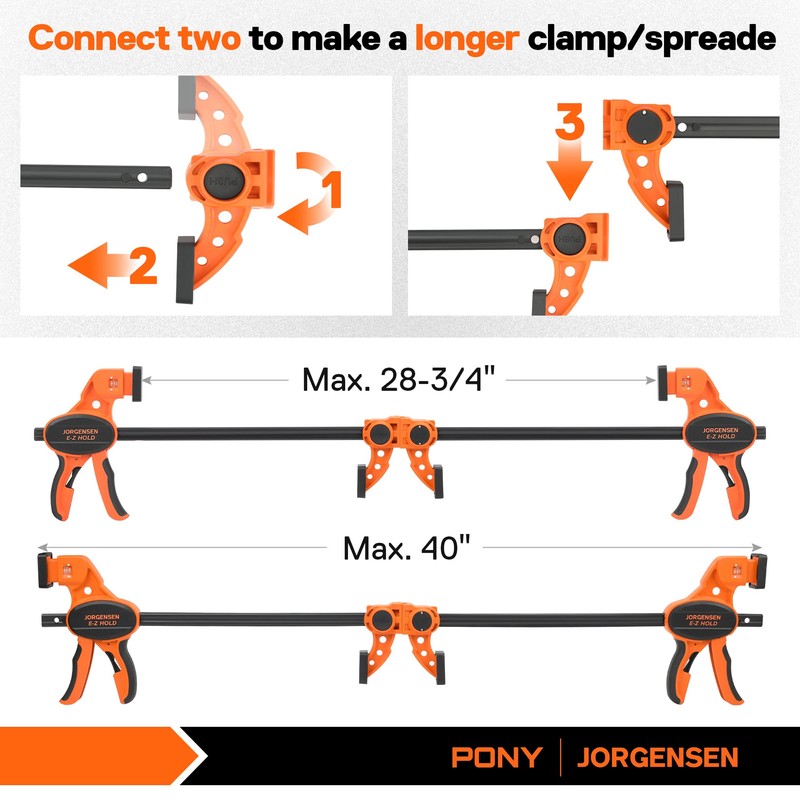 Jorgensen Bar Clamps For Woodworking, 12" 2-Pack One-Handed Clamps/Spreader with