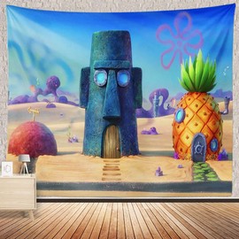 LIUJUO Pineapple Underwater House Tapestry Cartoon Sponge Tapestry Decor Wall Hangings Tapestry for Kids Bedroom Living Room Dorm Man Cave(80x60 Inch)