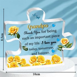 Grandpa Gifts Men 2PC Set Acrylic Puzzle Plaque Heart Hanging Ornament Birthday Grandfather Appreciate Fathers Day Thanksgiving Christmas Present Thank You Keepsake Retired from Granddaughter
