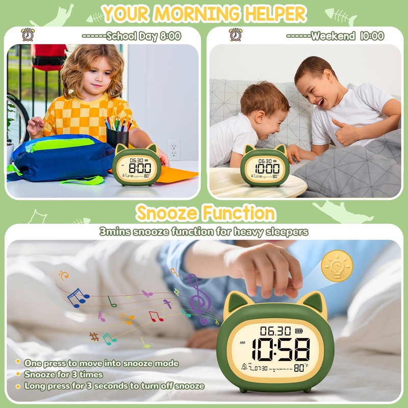 Kids Alarm Clock with Night Light for Kids, Small Digital