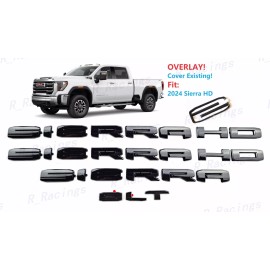 Auto OVERLAY Gloss Black SIERRA HD SLT Emblems Fit 2024+ GMC SIERRA HD 2500HD 3500HD