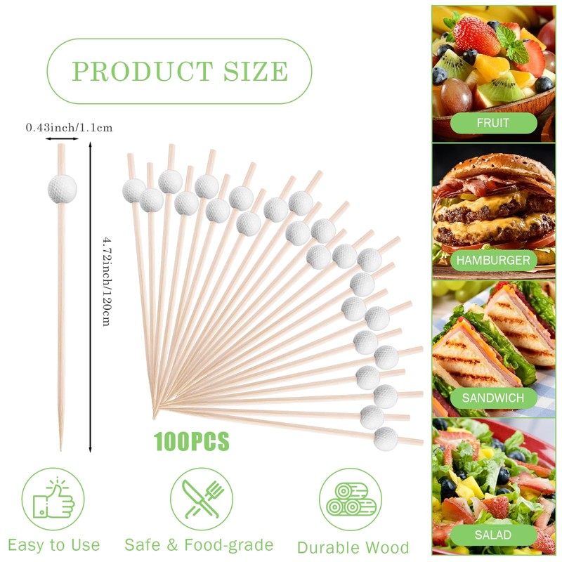 MEMOVAN 4.7 Inch Golf Cocktail Picks 100PCS Golf Theme Toothpicks