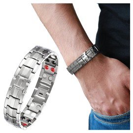 COOLSTEELANDBEYOND Refined Man‘s Titanium Energy Therapy Bracelet with Strong Magnets Germanium, Free Link Removal Kit