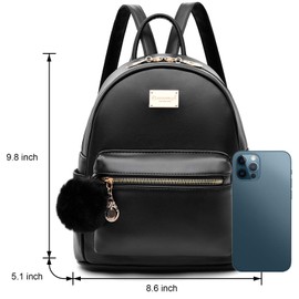 IHAYNER Women Fashion Backpack Purse Leather Flap Rucksack Convertible Mini Backpack School Bag with Tassel Casual Daypack for Girls Black