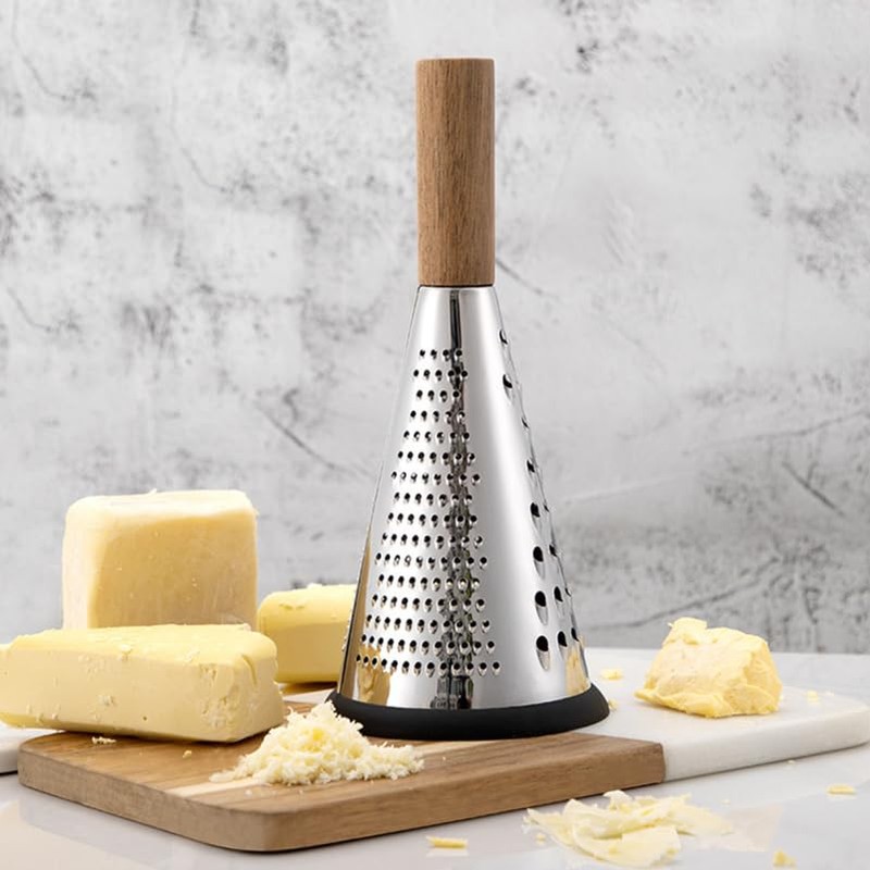 Ciieeo Stainless Steel Vegetable Grater with Wooden Handle - 3-Sided