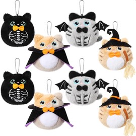 Soulchen 8 Pcs Halloween Cat Plush Toys Bulk 4 Inch Halloween Stuffed Animal Cute Kitten Plushies Trick or Treat Gifts Party Favors for Home Decor Cat Lover Collectibles