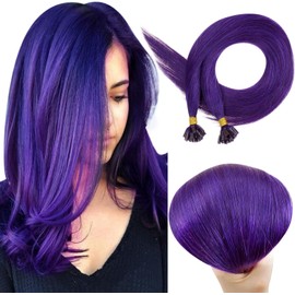 Valentine's Day Gift: Runature Purple U-Tip Extensions, Real Hair Bondings, Purple Hairpieces, U Tip Hair Extensions, Fusion Extensions, 55 cm/22 inches, 25 g, 25 Strands