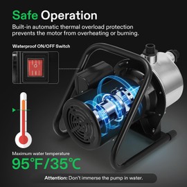 VIVOSUN 1.6HP Shallow Well Pump, 1320GPH Portable Garden Pump with Two Adapters, Stainless Steel Sprinkler Pump for Lawn Sprinkling, Garden Watering, Farm Irrigation and Clear Water Transfer