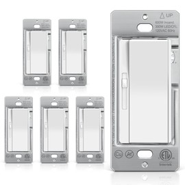 [6 Pack] BESTTEN Slide Dimmer Light Switch, Super Slim Single Pole or 3 Way Dimmable Switch, Max 300W LED or CFL, 600W Incandescent, cETL Listed, White