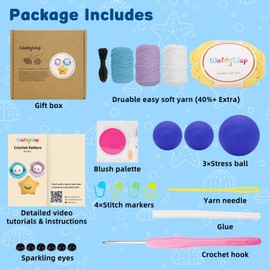 WaldyWop Crochet Kit for Beginners – 3PCS Ocean Friends Wobbles Crochet Animal Kit for Adults & Kids 8-12 – DIY Stress Relief Ball w/ 40% Extra Yarn, Easy Video & Instructions – Gift for Girls & Women