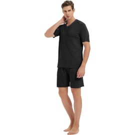 MoFiz Men's Pajama Sets Short Set Sleep Bottom Lounger Summer Pyjamas Soft Lounge PJ's Sleeping Sets Black Size XL