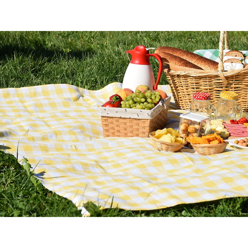 100% Cotton Fabric Gingham Table Cloth 140x160 Rectangular Natural Buffalo