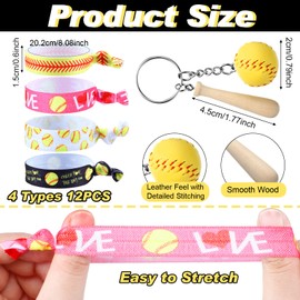 48 Pcs Softball Party Favors Set Including 12 Softball Keychains 12 Softball Hair Ties 12 Softball Sport Hair Scrunchies and 12 Softball Charm Bracelets for Women Girls Sport Birthday Party Decoration