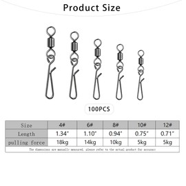 Qwrqwr 100PCS Rolling Fishing Swivels with Solid Rings and Clips Fish Hook Accessories Link to Barrel Connectors Safety Snaps for Sea Competitive Line Entanglement Prevention (B, 100)