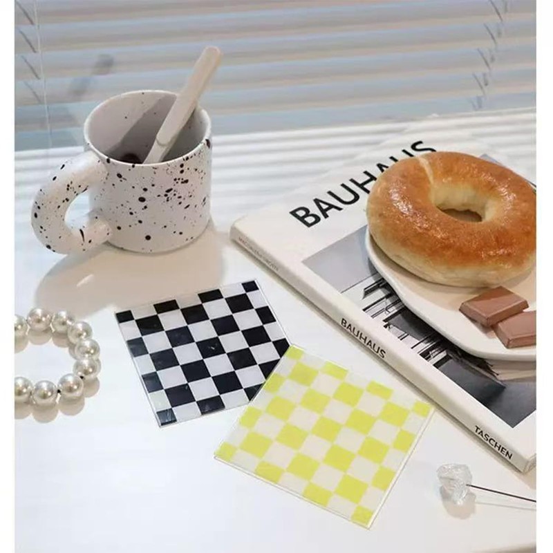 4 PCS Green Acrylic Cup Coasters, 9.5cmx9.5cm Square Acrylic Coasters,