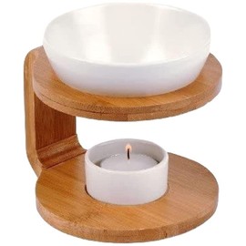 Duftlampe rund aus Bambus/ Keramik H: 12,5 cm