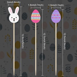 OOTSR 100 Easter Cocktail Bamboo Sticks, Bunny Egg Toothpicks for Fruit Food Appetizer Drink Decoration, Wooden Fancy Skewers for Easter Birthday Food Fruit Party Supplies