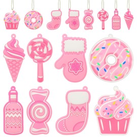 Pink Christmas Ornaments for Tree Decorations–8pcs PVC Pastel Pink Ornaments for Christmas Tree Decor