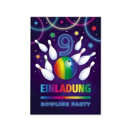 12 Invitations for 9th Children's Birthday Bowling Skittles Boys Girls Invitations Ninth Birthday Children