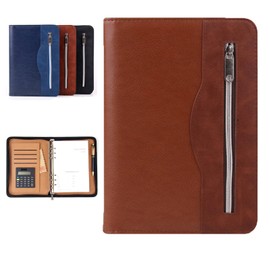 SAYEEC Spiral Notebooks Zipper PU Leather Cover Binder Rings Portfolio A5 Lined Paper Note Books with Calculator Pen Holder Card Slots Design for School Business Office Working