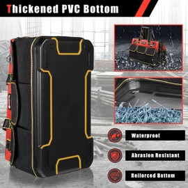 WILAXI PRO 17 in Tool Bag For Men with Waterproof Molded Base, High Capacity Wide Mouth Tote, Construction Worker Electricians Tool Bags, Large Tool Bag Organizer for Men Women (Red)