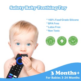 ROBBEAR Baby Teething Toys, Soft Silicone Teethers for Babies 3 6 12 18 Months, Fire Stick TV Remote Control Shape Infant Chew Toys for Boys and Girls, Baby Teething Relief, BPA Free (FTV-Black)