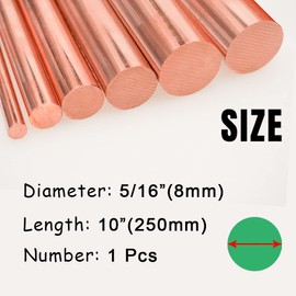 Tynulox 1Pcs Pure Copper Round Rod 5/16"(8mm) Dia 9.84" Length Bare Copper Cu Metal Rod for Metal Craft Hobbies