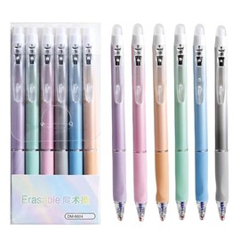 MOZXIRZ 6 Pcs Erasable Retractable Pens Erasable Gel Ink Pens Cartoon Erasable Soft Grip Pens 0.5mm Black Ink Writing Pen School Pen Office Supplies Women Girls Boys (Black Ink-Pastel)