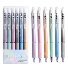 MOZXIRZ 6 Pcs Erasable Retractable Pens Erasable Gel Ink Pens Cartoon Erasable Soft Grip Pens 0.5mm Black Ink Writing Pen School Pen Office Supplies Women Girls Boys (Black Ink-Pastel)