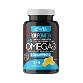 AquaOmega 5x Ultimate Strength High EPA with DHA Omega-3 Supplements with Vitamin D, Fish Oil Omega 3, Wild Caught Super Omega 3 Fish Oil Capsules, 3456mg of Pro Omega3 Supplement, 120 Softgels