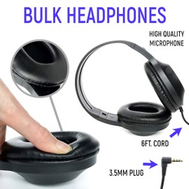 Eduvy Bulk Headphones for Classroom with Microphone, Heavy-Duty School Pack Wired Headphones for Students. Teacher Must Haves Supplies from Elementary to College (12 Pack Black)