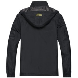 GIISAM Mens Windproof Jacket Waterproof Lightweight Mountain Sport Jacket for Men Hooded Windbreaker Raincoat (Black,3XL)