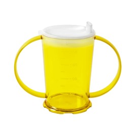 Harfield Translucent Yellow 2-Handled Beaker & Wide Spout Drinking Aid Sippy Cup Reusable Virtually Unbreakable Copolyester Plastic