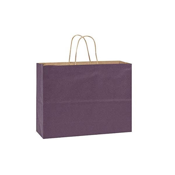 Recycled Kraft Paper Shopping Bags - Purple - 16 x 6 x 12 - Pack of 25