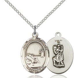bliss Sterling Silver St Christopher Fishing Sports Medal Pendant Necklace 18'' Chain