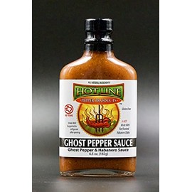 HOT LINE PEPPER PRODUCTS Gourmet Hot Sauces (Ghost Pepper, 4 pack) Hot Line Pepper Products Ghost Pepper Sauce - Fiery & Flavorful Blend of Ghost Peppers and Spices