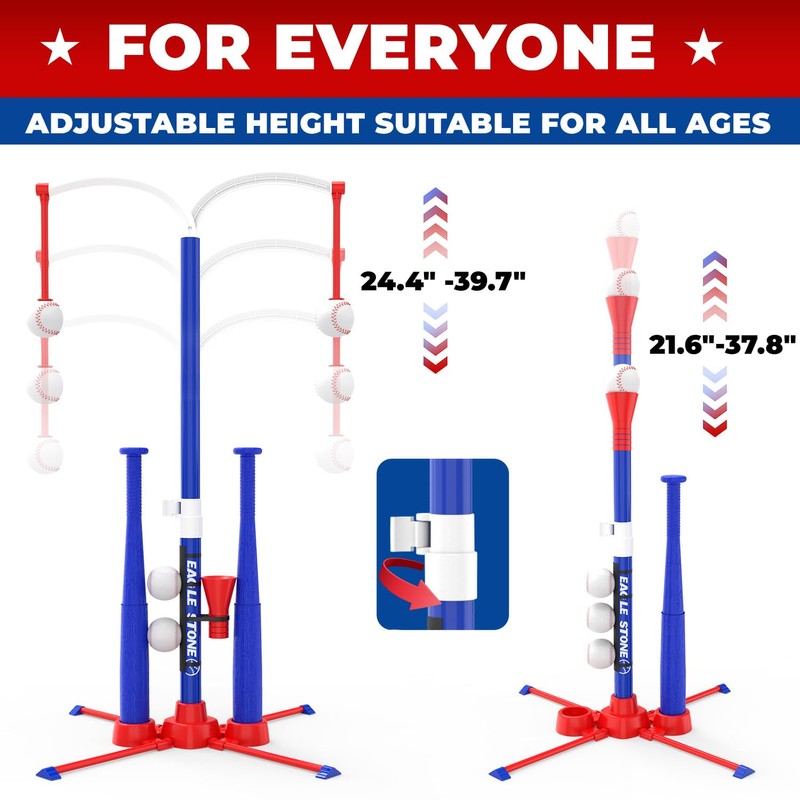 EagleStone 3-in-1 T-Ball Set for Kids 3-12 with 2 Bats,2