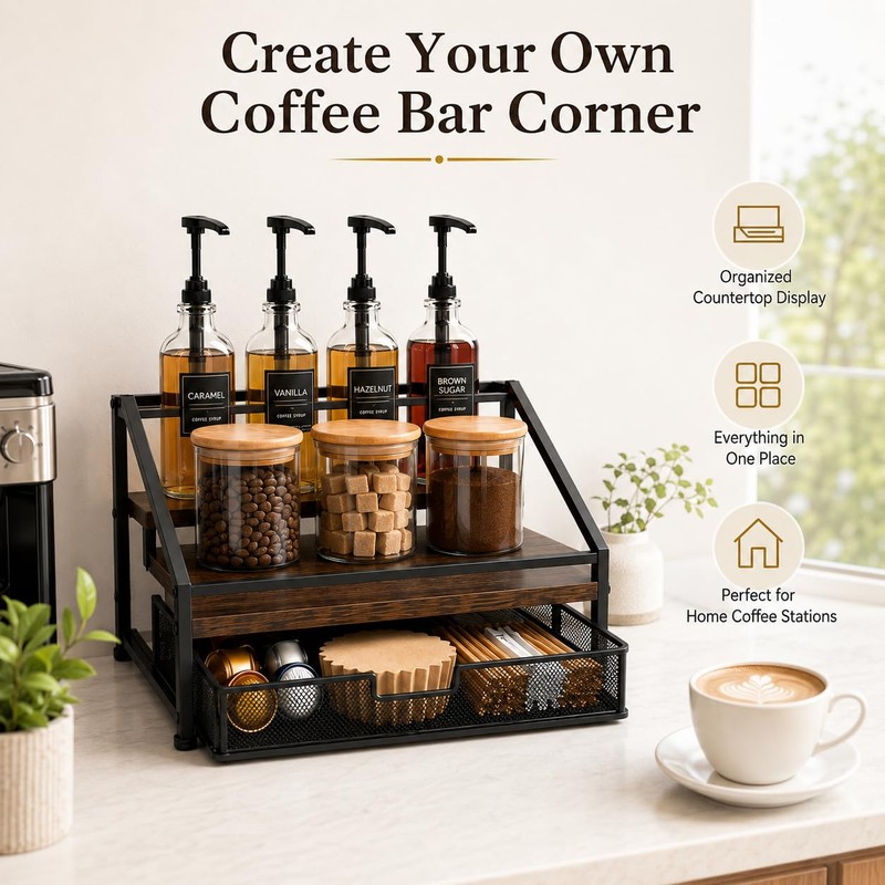 Coffee Bar Syrup Dispenser Set, 4 Pack 16.9oz/500ml Glass Syrup