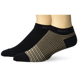BOSS Men's 2-Pack Stripe and Solid Cotton Ankle Socks, Pepper Black, 7-13