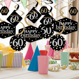 Adult 60th Birthday - Gold - Birthday Party Hanging Decor - Party Decoration Swirls - Set of 40