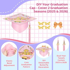 WIKITOT Kindergarten Graduation Cap and Gown - Pink Preschool Graduation Cap and Gown with 2025 & 2026 Tassels, Preschool Graduation Outfit for Girls