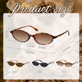Kotkiddy 3 Piece Retro Oval Sunglasses for Women, 90s Design, Small Cat-Eye Shades, UV Protection, Y2k Trendy Slim Frames
