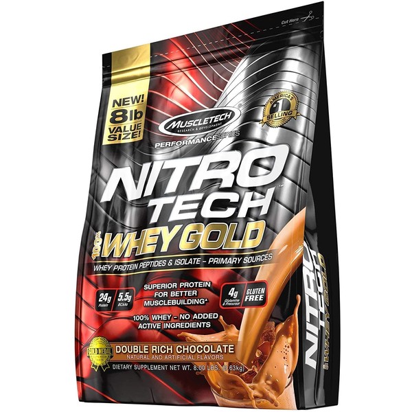 Whey Protein Powder | MuscleTech Nitro-Tech Whey Gold Protein Powder | Whey Protein Isolate Smoothie Mix | Protein Powder for Women & Men | Chocolate Protein Powder, 8 lbs (109 Servings)